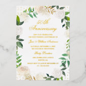 Gouden folie bloemenkrans jubileum  folie uitnodiging (Voorkant)