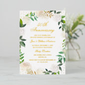 Gouden folie bloemenkrans jubileum  folie uitnodiging (Staand Voorkant)