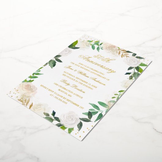 Gouden folie bloemenkrans jubileum  folie uitnodiging (Gedraaid)