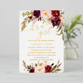 GOUDEN FOLIE Blush Bourgondië Bloemen Baby shower Folie Uitnodiging (Staand Voorkant)