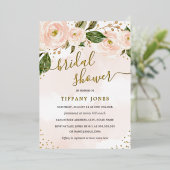 gouden Folie Blush Waterverf Bloemen Vrijgezellenf Folie Uitnodiging (Staand Voorkant)