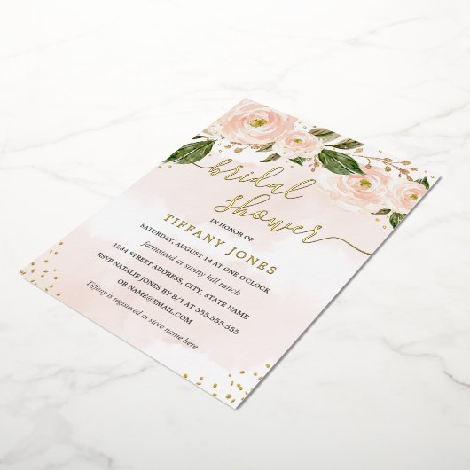 gouden Folie Blush Waterverf Bloemen Vrijgezellenf Folie Uitnodiging (Gedraaid)