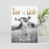 Gouden folie Bohemian Glamour | Foto De datum opsl Save The Date (Staand voorkant)