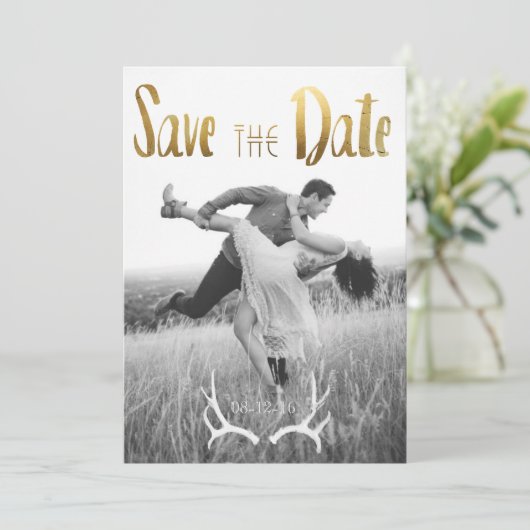 Gouden folie Bohemian Glamour | Foto De datum opsl Save The Date (Staand voorkant)
