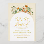 Gouden folie Boho bloem meisje baby brunch uitnodi Folie Uitnodiging (Voorkant)