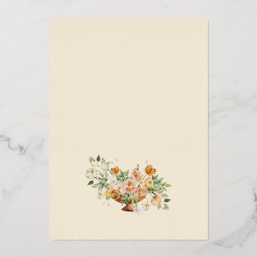 Gouden folie Boho bloem meisje baby brunch uitnodi Folie Uitnodiging (Achterkant)