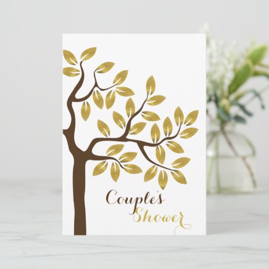 Gouden folie boom moderne koppels douche bruiloft kaart (Staand voorkant)