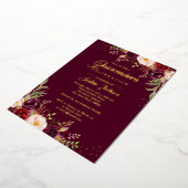 Gouden folie bordeaux bloemige Quinceanera  Folie Uitnodiging (Gedraaid)