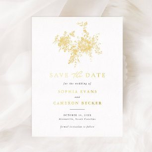 Gouden Folie Botanische 4.25 x 5.6"sparen de Datum Feestdagen Briefkaart