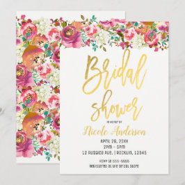 Gouden Folie Bruidsdouche Elegant Modern Bloemstuk Kaart