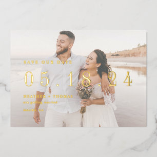 Gouden Folie Bruiloft Uniek Modern Save Our Date Q Uitnodiging