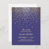 Gouden folie confetti Navy Save the Date Aankondigingskaart (Voorkant / Achterkant)