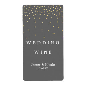 Gouden Folie Confetti Stippen Elegant Grijze Wijnl Etiket