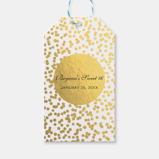 Gouden folie confetti stippen glam moderne bruilof cadeaulabel (Voorkant)