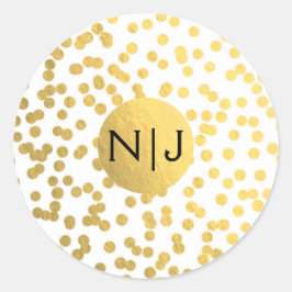 Gouden Folie Confetti Stippen Glam Moderne Trouw F Ronde Sticker