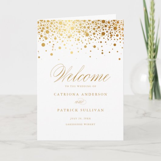 Gouden Folie Confetti Stippen Witte Trouw Boekje Programma (Voorkant)