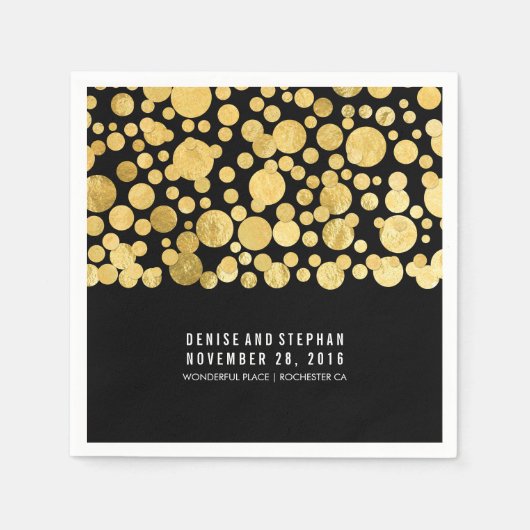Gouden folie confetti zwart bruiloft servetten (Voorkant)