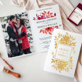 Gouden folie Crimson Rode Bloemen bruiloft uitnodi Folie Kaarten