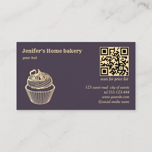  gouden folie cupcake bakkerij QR code Visitekaartje (Achterkant)
