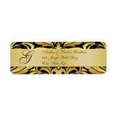 Gouden folie Damast Monogram New Years Zwart Label (Voorkant)