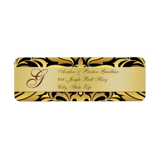Gouden folie Damast Monogram New Years Zwart Label (Voorkant)