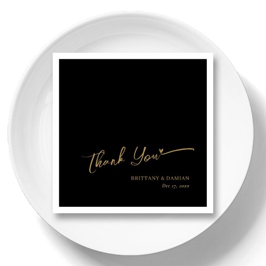 Gouden folie dank u - gepersonaliseerde zwarte bru servet