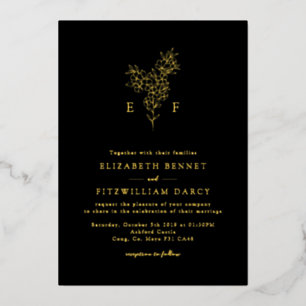 Gouden Folie Eenvoudige Kersenbloesems Monogrammen Folie Uitnodiging