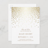 Gouden folie Effect confetti Elegant Bewaar de dat Aankondigingskaart (Voorkant / Achterkant)