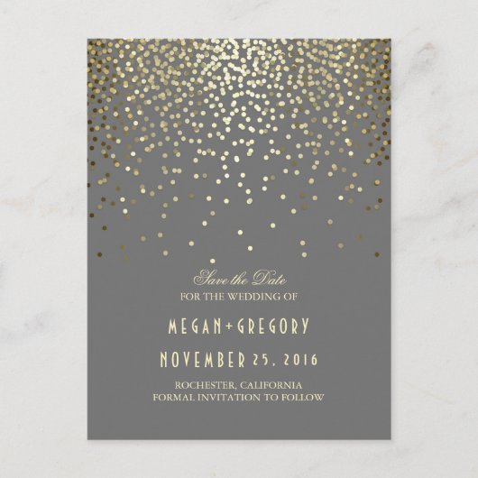 Gouden folie Effect confetti Elegant Bewaar de dat Aankondigingskaart (Voorkant)
