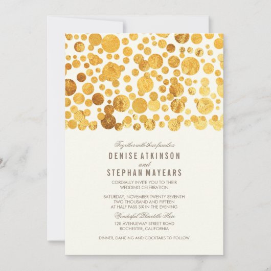 Gouden Folie Effect Confetti Elegante Bruiloft Kaart (Voorkant)