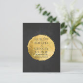 Gouden folie effect confetti krijtbord opslaan van aankondigingskaart (Staand voorkant)