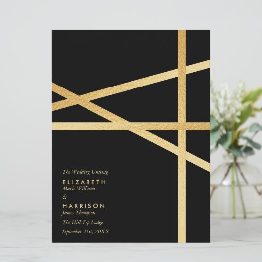 Gouden Folie Effect Geometrische Stijl Trouwen Programmakaart (Staand voorkant)