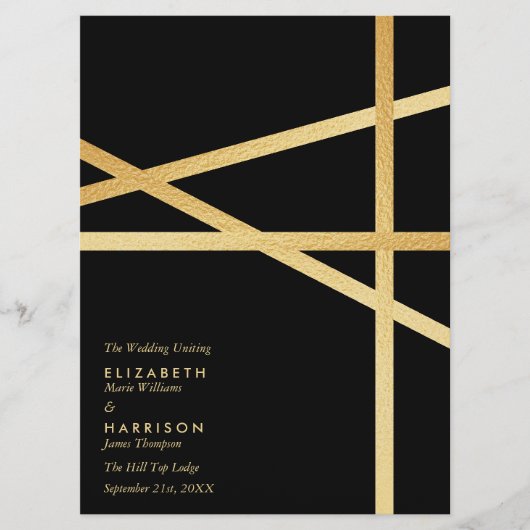 Gouden Folie Effect Geometrische Stijl Trouwen Programmakaart (Voorkant)