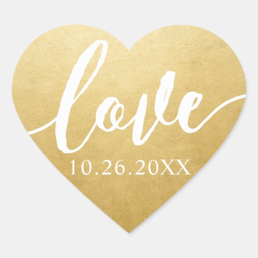 Gouden Folie Effect Script Bruiloft Liefde in een Hart Sticker (Voorkant)