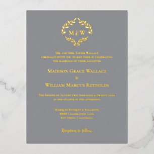 Gouden folie Elegante krans Monogram Formele bruil Uitnodiging Briefkaart