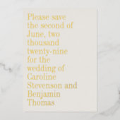 Gouden Folie Elegante Script Trouw Save the Date Uitnodiging (Voorkant)