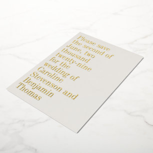 Gouden Folie Elegante Script Trouw Save the Date Uitnodiging