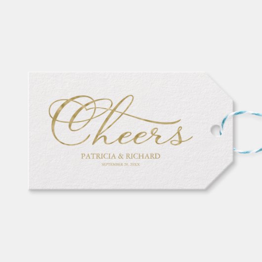 Gouden Folie Elegante Script Wijnfleslabels met Ch Cadeaulabel (Voorkant (Horizontaal))