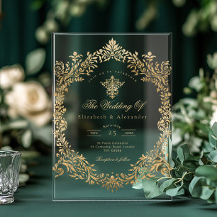 Gouden Folie Elegante Sierlijke Victoriaanse Trouw Acryl Uitnodigingen