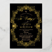 Gouden Folie Elegantie Zwarte Script Foto Bruiloft Folie Uitnodiging (Voorkant)
