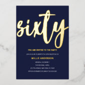 Gouden folie en blauw 60ste verjaardagsfeestje folie uitnodiging (Voorkant)