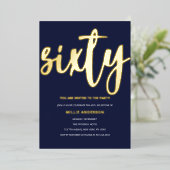 Gouden folie en blauw 60ste verjaardagsfeestje folie uitnodiging (Staand Voorkant)