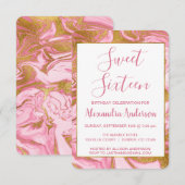 Gouden folie en Hot Pink Marble Sweet 16 Verjaarda Kaart (Voorkant / Achterkant)