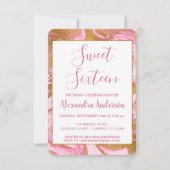Gouden folie en Hot Pink Marble Sweet 16 Verjaarda Kaart (Voorkant)