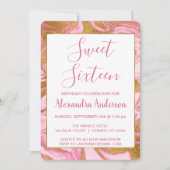 Gouden folie en Hot Pink Marble Sweet 16 Verjaarda Kaart (Voorkant)