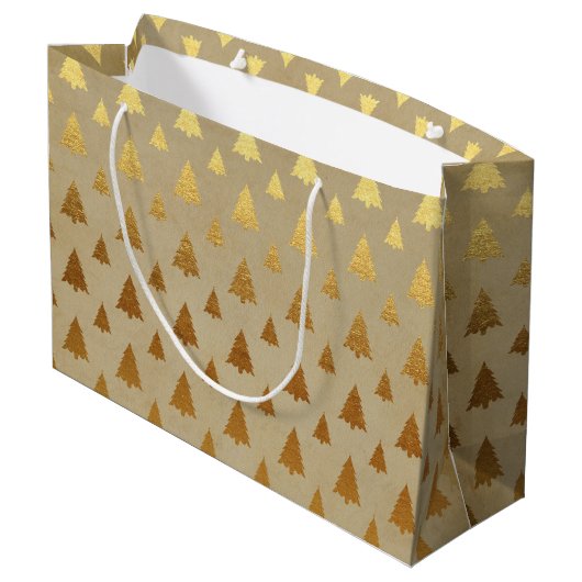 Gouden folie en Kraft papier rustieke kerstboom Groot Cadeauzakje (Achterkant Gekanteld)