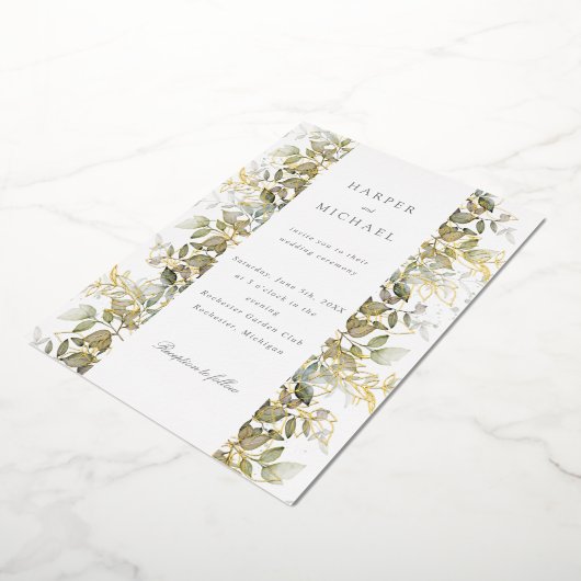 Gouden folie en waterverf bladeren bruiloft folie uitnodiging (Gedraaid)