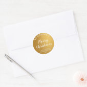 Gouden folie en wit Script Vrolijk kerstfeest Ronde Sticker (Envelop)