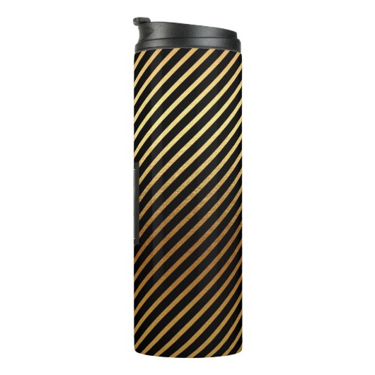 Gouden folie en zwart gestreept patroon Monogram Thermosbeker (Geroteerd rechts)