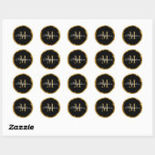 Gouden folie en zwart monogram ronde sticker (Vel)